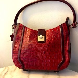 Red Leather Croc Embossed Handbag